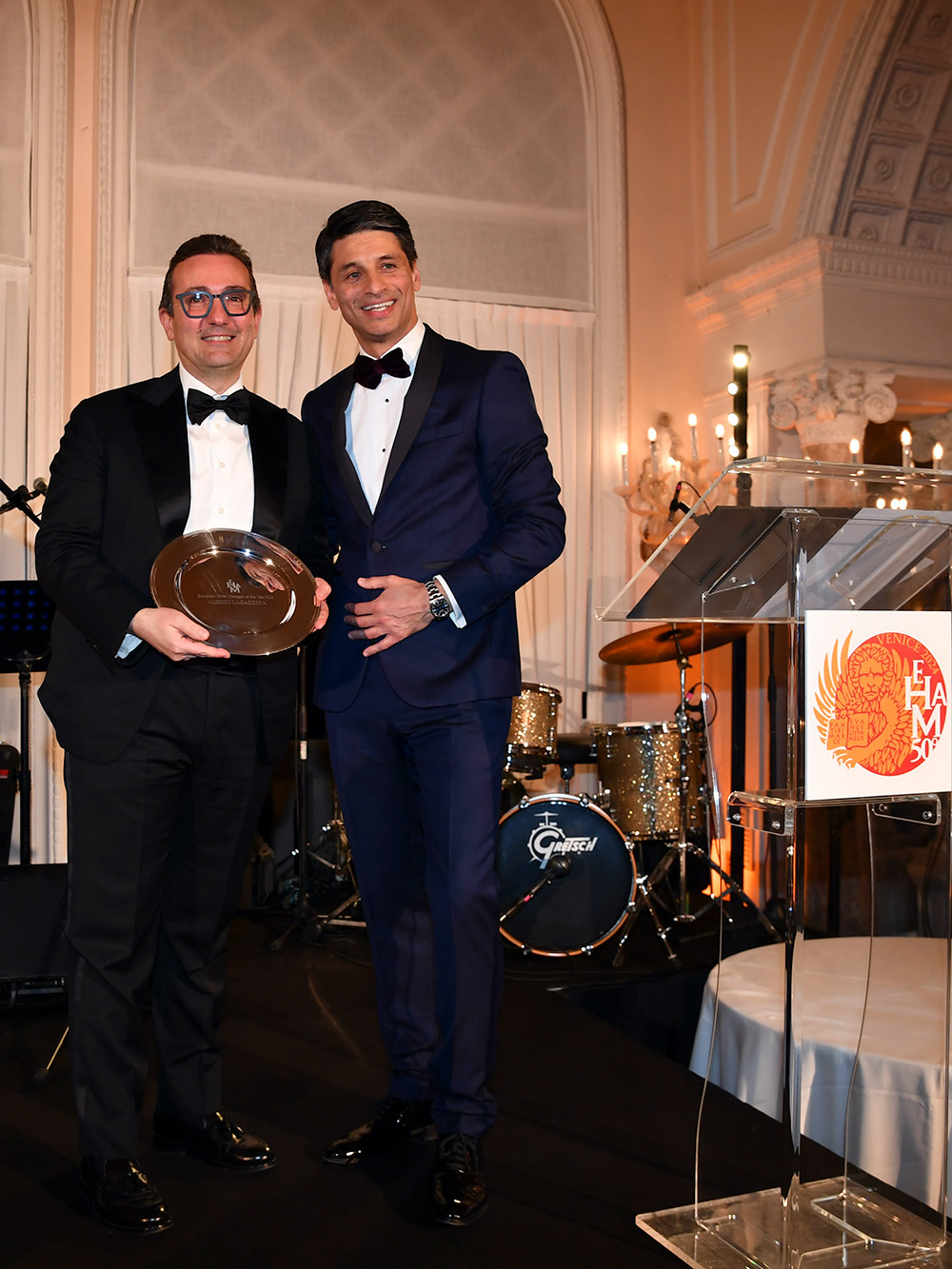EHMA President Panos Almyantis presents the award to Alessio Lazazzera General Manager of the iconic Hotel Excelsior Venice Lido Resort